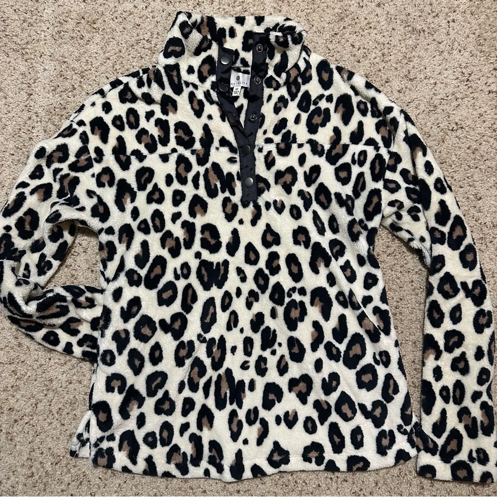 Fuzzy Socialite Leopard Print Quarter Snap Pullover